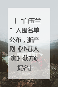 “白玉兰”入围名单公布，浙产剧《小巷人家》获7项提名