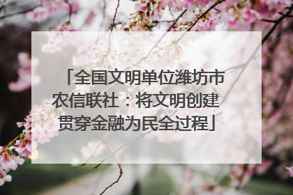全国文明单位潍坊市农信联社：将文明创建贯穿金融为民全过程