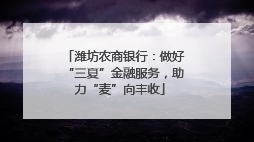 潍坊农商银行：做好“三夏”金融服务，助力“麦”向丰收